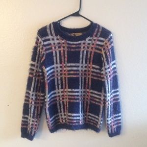 ASOS rainbow grid purple fuzzy pullover sweater